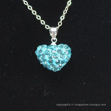 Joya factory Shamballa Collier En gros Coeur Forme New Arrival Blue Crystal Clay Shamballa Avec Collier Argent Collier